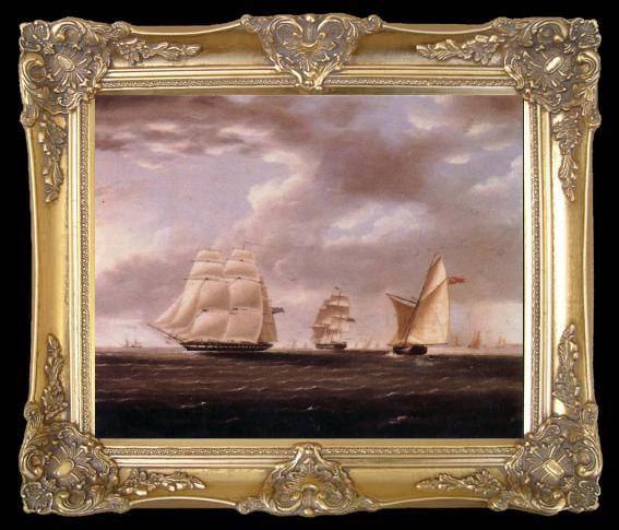 framed  Thomas Buttersworth Two British frigates and a yawl passing off a coast, TA216